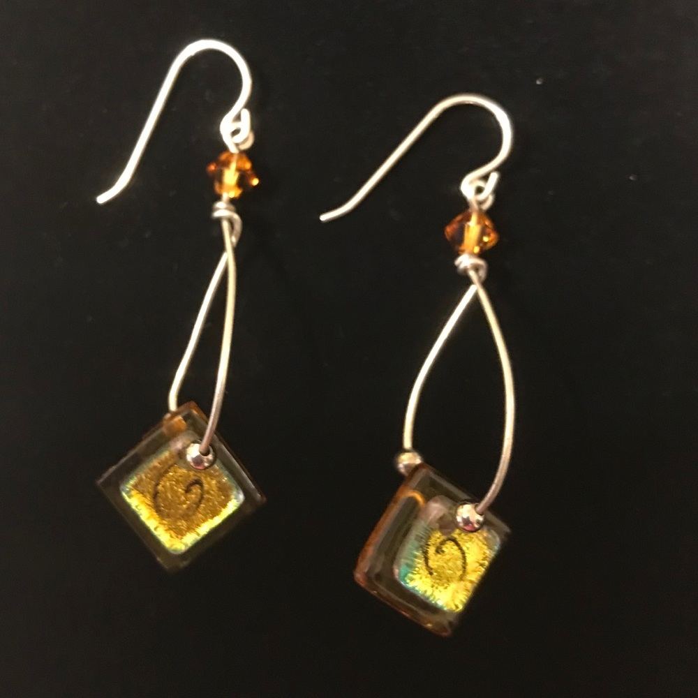Dichroic Glass, Silver and Citrine Earrings